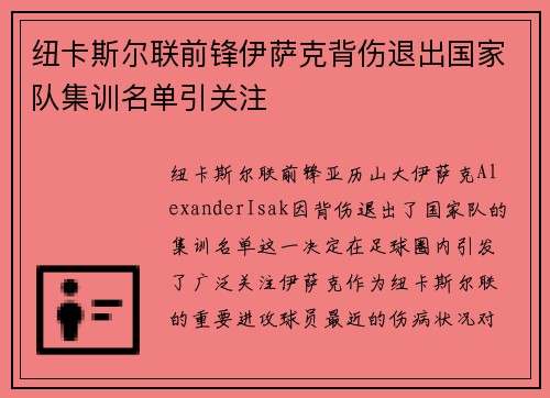 纽卡斯尔联前锋伊萨克背伤退出国家队集训名单引关注